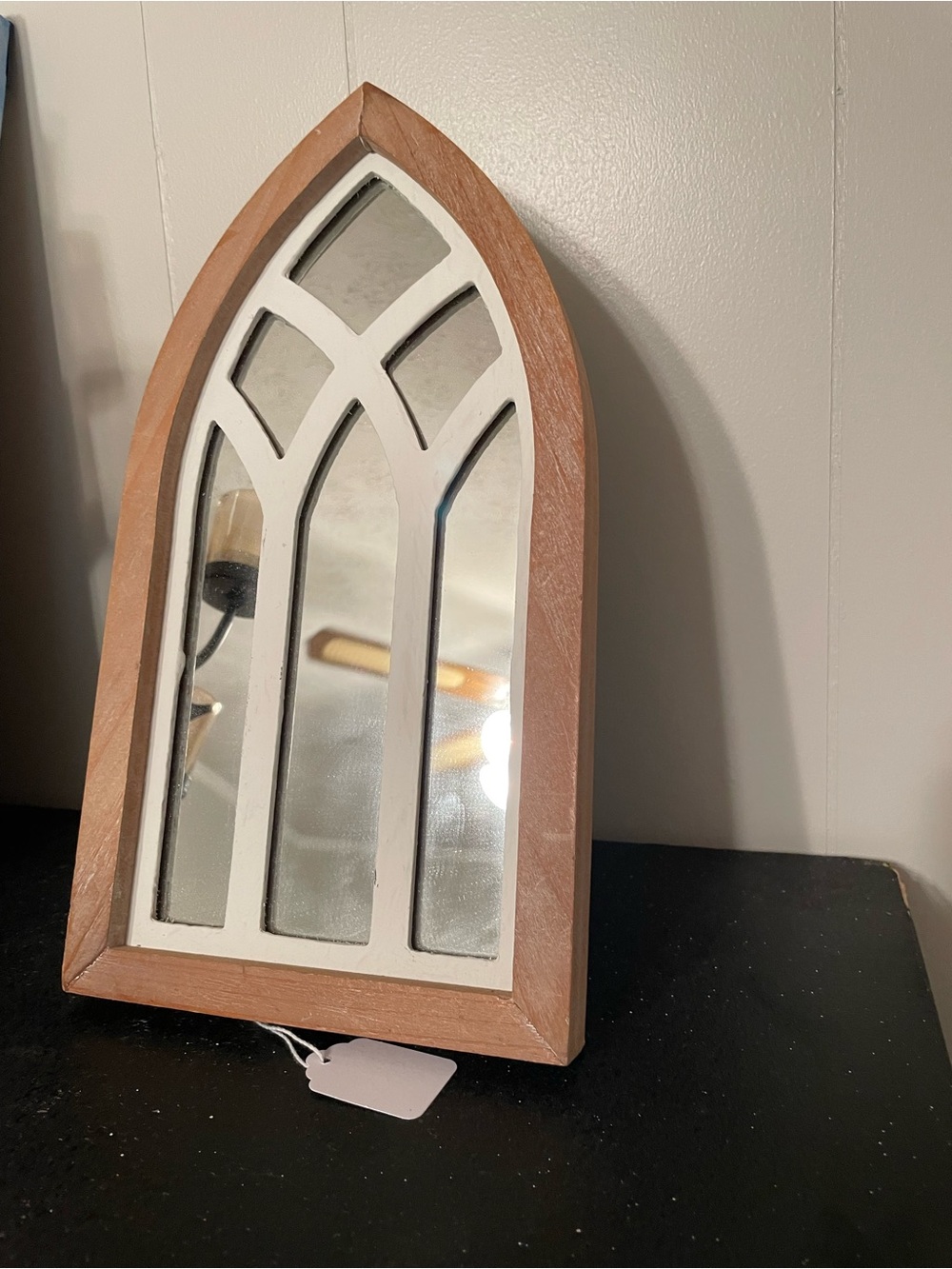 Hobby Lobby Brown Wood and White Gothic Arch Mirror